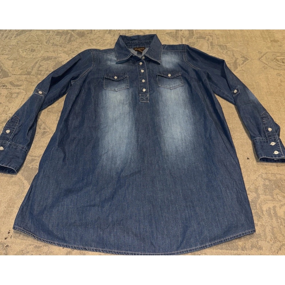 Bit & Bridle Denim Mini Dress‎ Womens Sz Small  Popover Long Sleeve